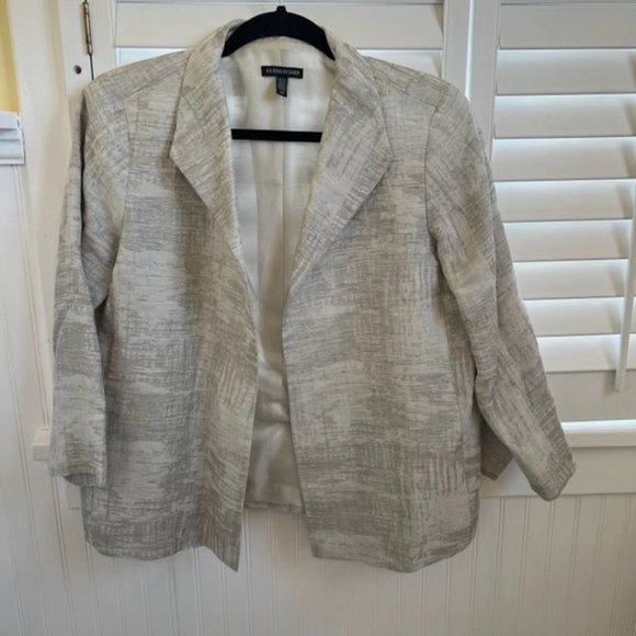 Eileen Fisher Gray & Silver Metallic 3/4 Sleeve Open Front Blazer Jacket Small - Picture 1 of 5